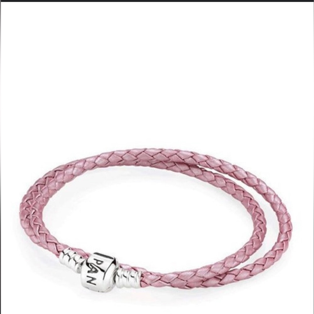 Pandora Double Wrap Pink Braided Leather Bracelet or Choker Necklace 13.1 inch